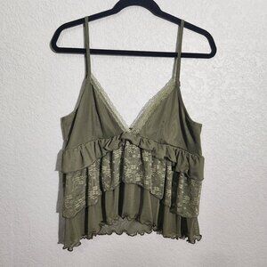 Cider Camisole Top Womens Small Green Lace Tiered Ruffle Floral Babydoll
